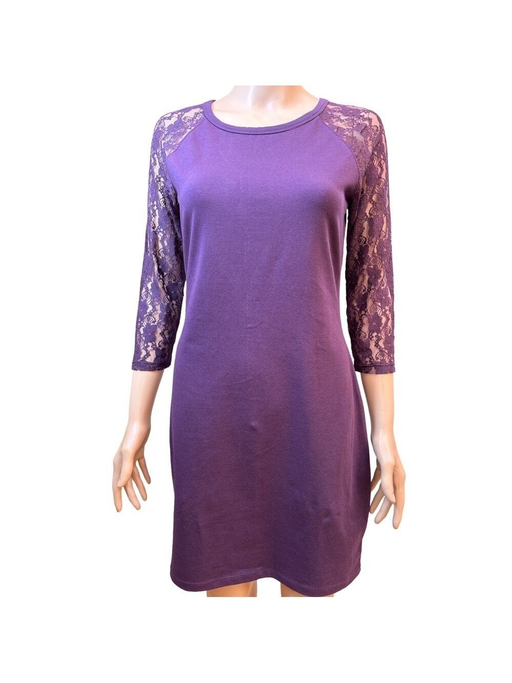 Express Chic Deep Purple Dress with Lace 3/4 Sleeves Medium NWT